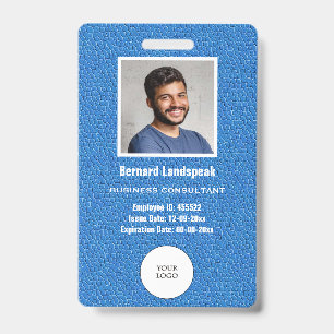 Badge Photo et logo en cuir bleu et employés