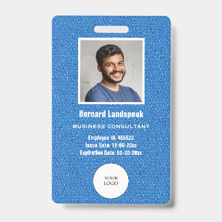 Badge Photo et logo en cuir bleu et employés
