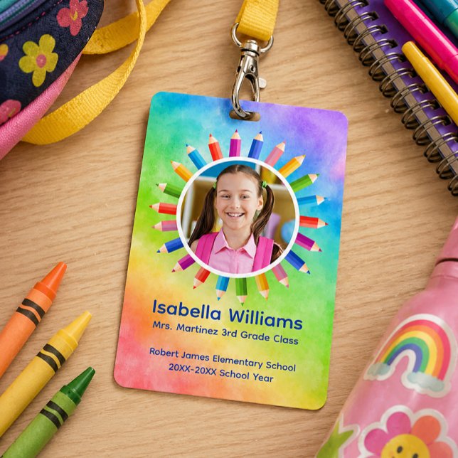 Badge photo étudiant crayons arc-en-ciel (Student Badge)