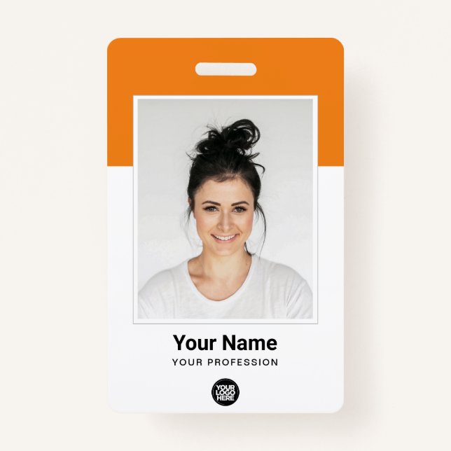 Badge Photo grand format de l'employé orange personnalis (Devant)