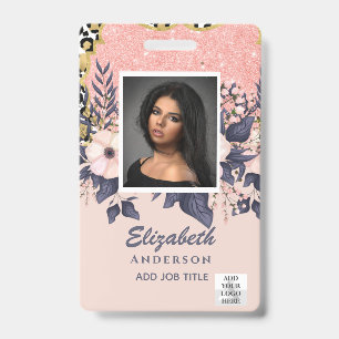 Badge PHOTO-ID Carte employé VIP Fleurs Pailletées Fémin
