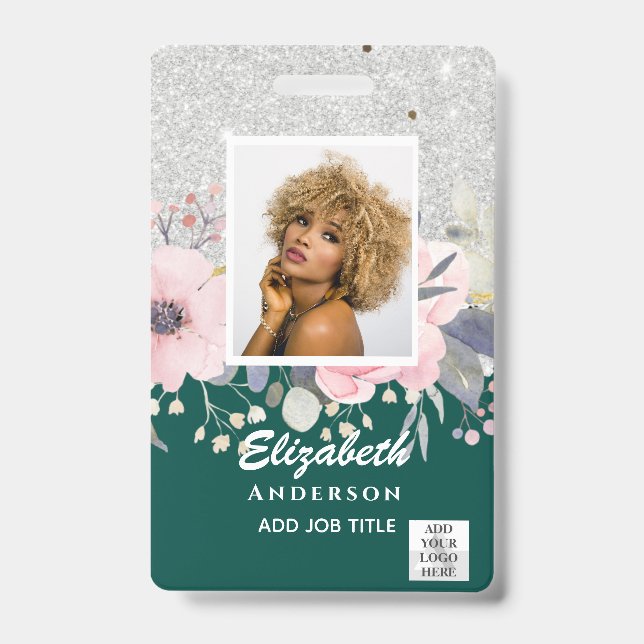 Badge PHOTO ID EMPLOYÉ VIP PASS Fleurs de Parties scinti (Front)