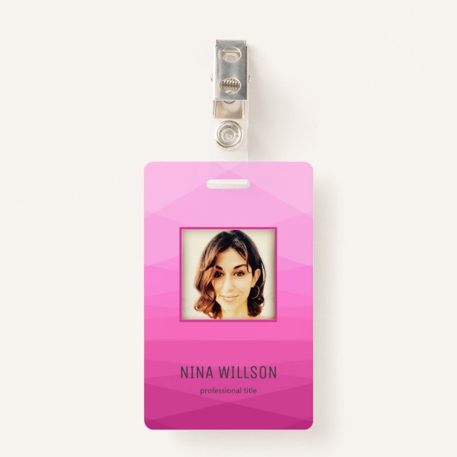 Badge Photo ID Entreprise Sur Pink Polygonal (Devant avec clip)