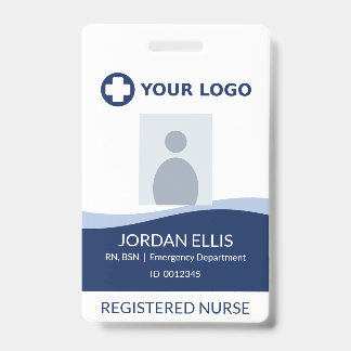 Badge photo ID infirmière bleu marine avec logo de