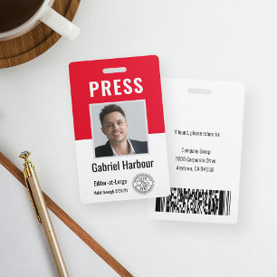 Badge Photo ID Journaliste Presse Pass Logo et code ba