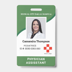 Badge photo ID personnalisé vert employé de l'hôpi