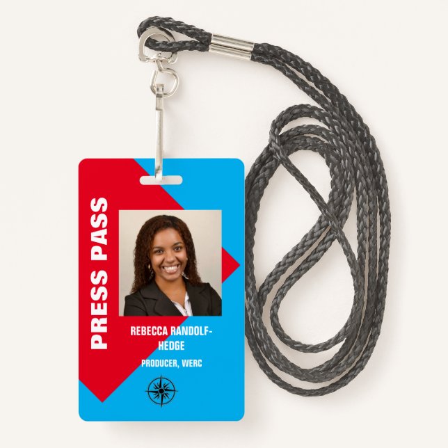 BADGE PHOTO IMPORTANTE I.D. PRESSE PASS (Devant avec lanière)
