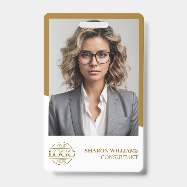 Badge Photo & Logo de l'employé White Gold moderne (Avant)