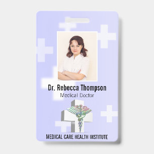 Badge Photo médicale holographique 3D Caducée croix blan