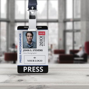 Badge Photo noir bleu et ID de presse avec logo plus gra