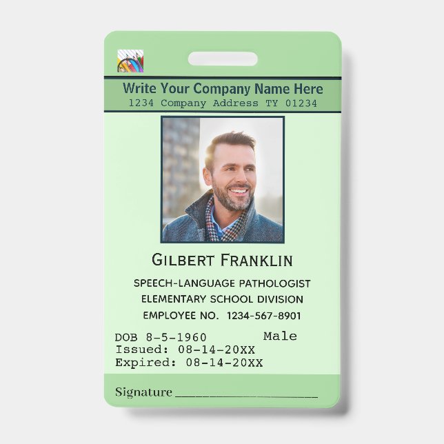 Badge Photo Nom de l'employé Code-barres  Logo ID person (Avant)