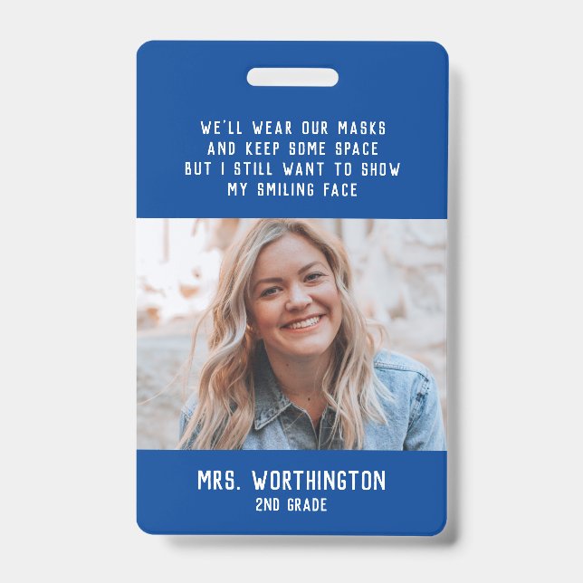 Badge photo nominatif bleu pour enseignants ou inf (Avant)