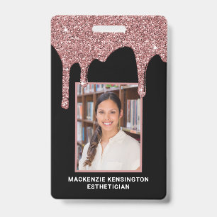 Badge photo pailleté rose gold chic qui dégouline