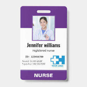 Badge photo personnalisé employé infirmière violet