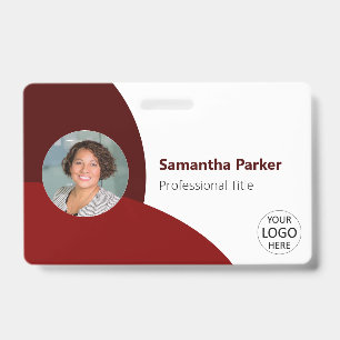 Badge Photo personnalisé rouge, logo, code-barres employ