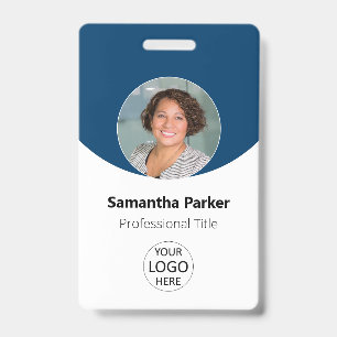 Badge Photo Personnalisée Bleue, Logo, Code Barque Emplo