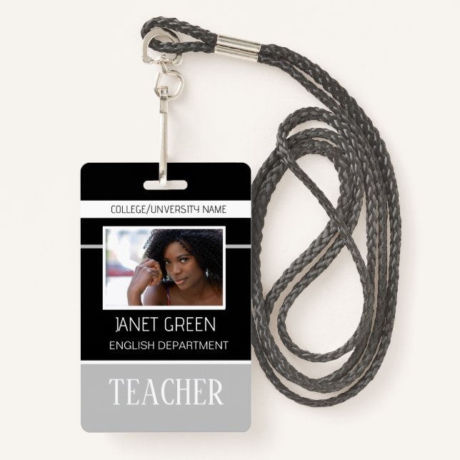 Badge Photo personnalisée College University Teacher ID (Devant avec lanière)