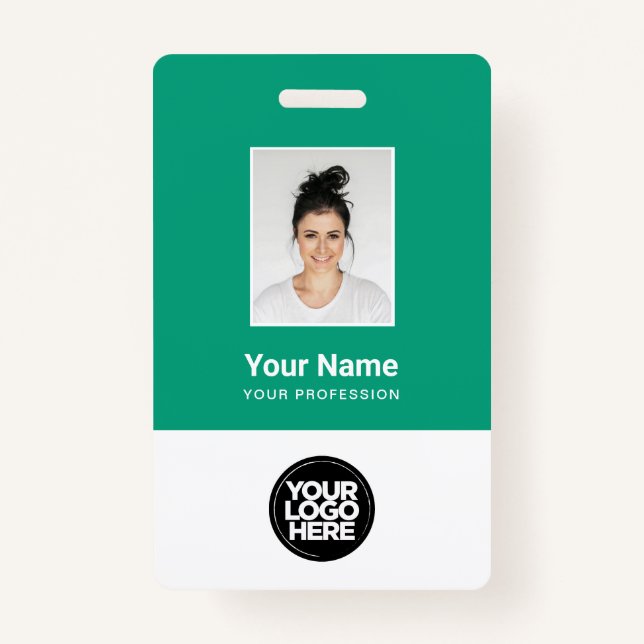 Badge Photo personnalisée de l'employé, Code barre, Logo (Devant)