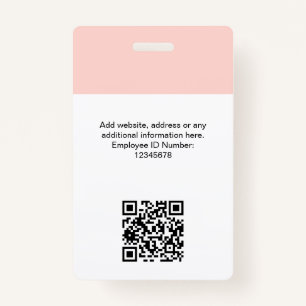 Badge Photo personnalisée de l'employé, code Qr, logo, n