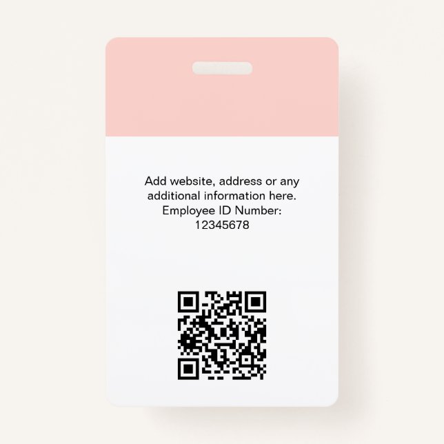 Badge Photo personnalisée de l'employé, code Qr, logo, n (Dos)