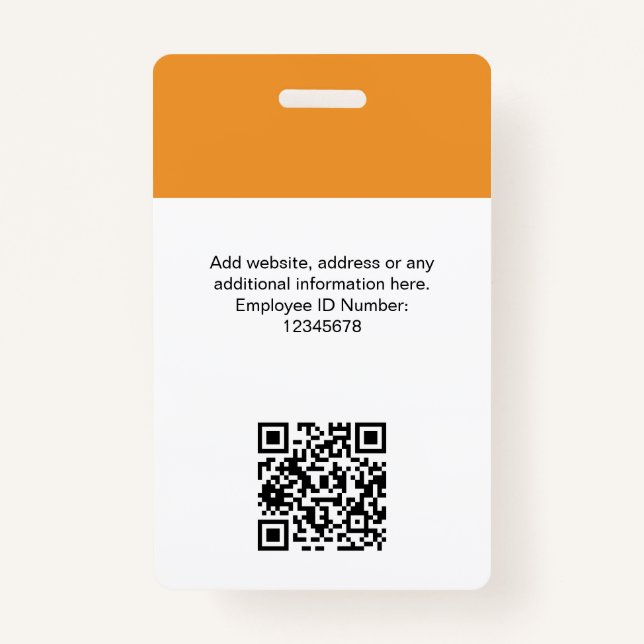 Badge Photo personnalisée de l'employé, code Qr, logo, n (Dos)
