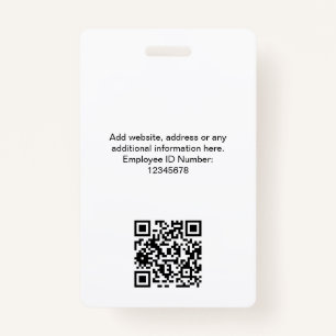 Badge Photo personnalisée de l'employé, code Qr, logo, n