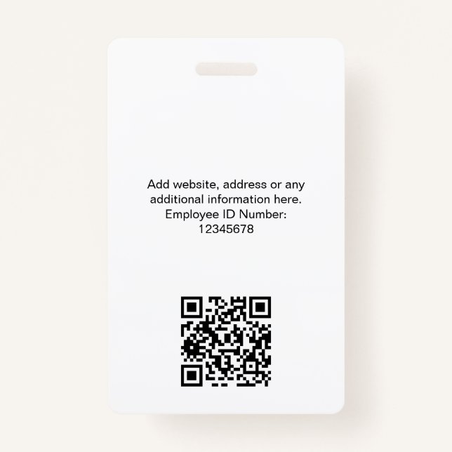 Badge Photo personnalisée de l'employé, code Qr, logo, n (Dos)