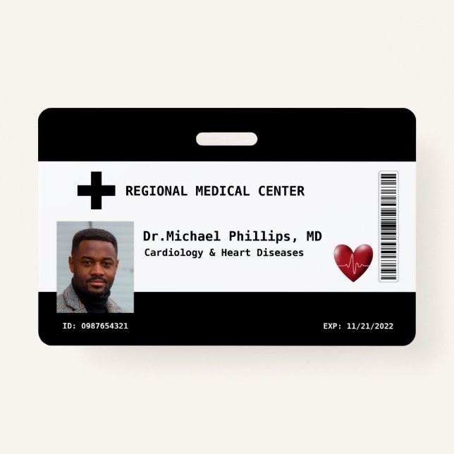 Badge Photo personnalisée de l'employé, nom, code barre, (Devant)