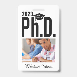 Badge Photo personnalisée, nom et année de doctorat.