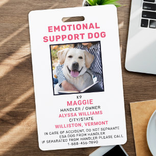 Badge Photo personnalisée Support émotionnel Dog ID Ba