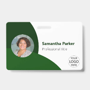 Badge Photo personnalisée verte, logo, code à barres emp