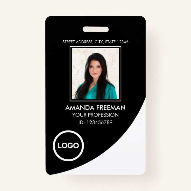 Badge Photo professionnelle moderne blanche et noire des (Devant)