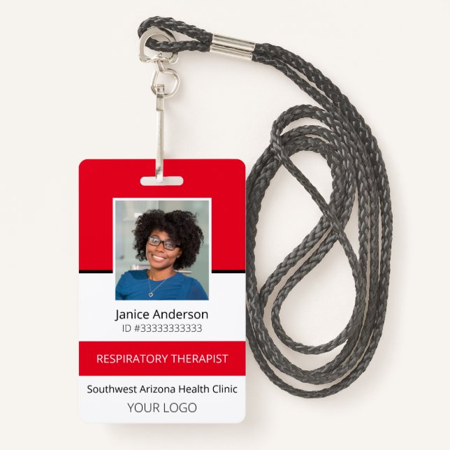 Badge Photo professionnelle Rouge Numéro d'identificatio (Devant avec lanière)