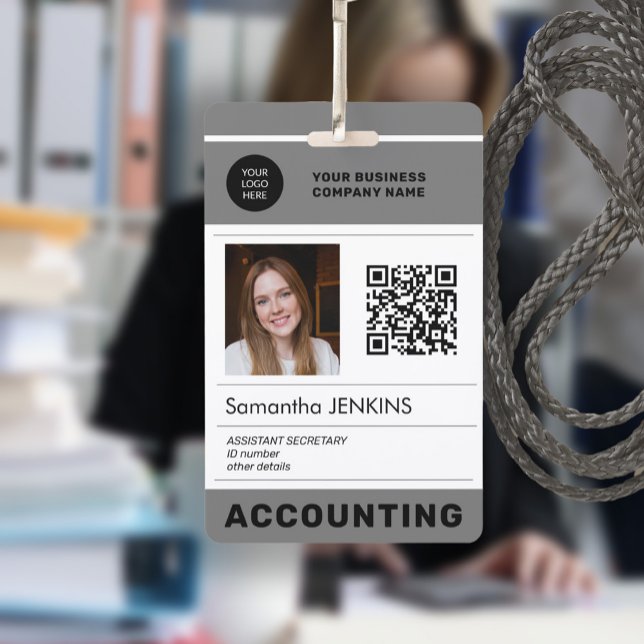 Badge Photo QR CODE logo de l'entreprise nom de l'employ (Créateur téléchargé)