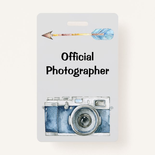 Badge Photographe officiel avec caméra Vintage (Devant)