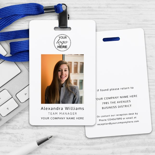 Badge Photographie d'identité de l'employé Sécurité de l (Custom photo id corporate employee security badge With name, job title and details if lost)