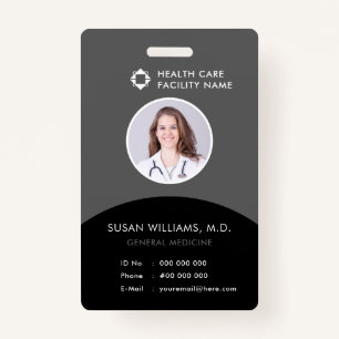 Badge Photographie d'un médecin noir gris ID Logo de la 