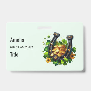 Badge Pièces d'or de fer à cheval et trèfle chanceux