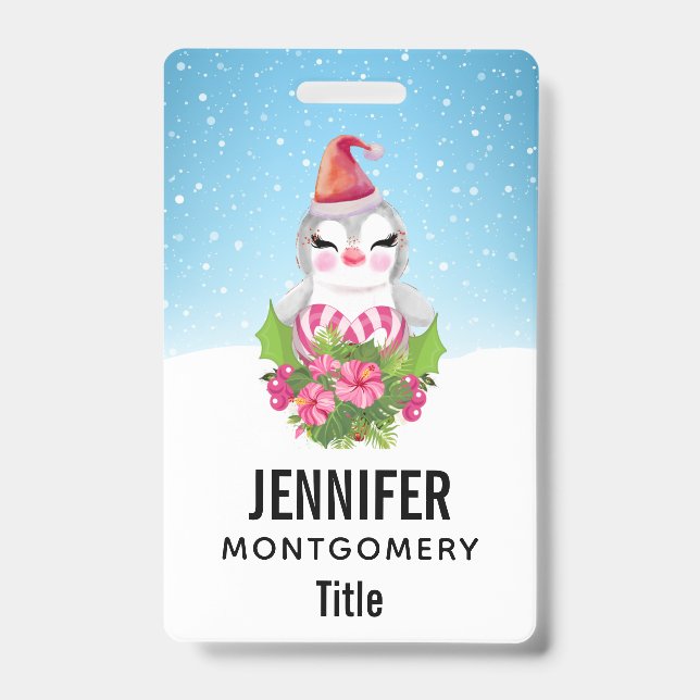 Badge Pingouin de Noël mignon à Santa Hat (Avant)