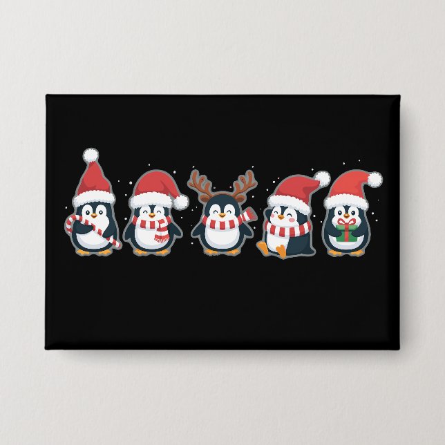 Badge Pingouin Joyeux Noël Pôle Nord Animaux de vacances (Recto)