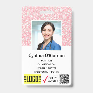 Badge Pink Parties scintillant Technician Photo ID QR Ba
