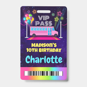 Badge Pink Party Bus Pass VIP Lanyard