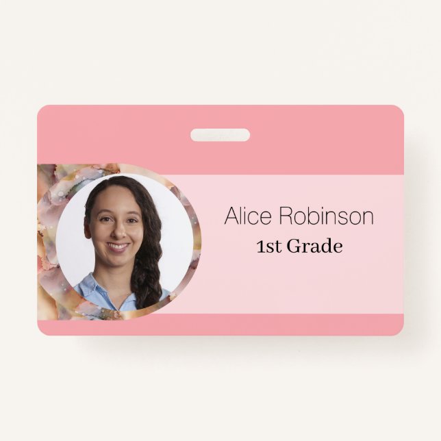 Badge Pink Teacher Modern Style Code employé (Devant)