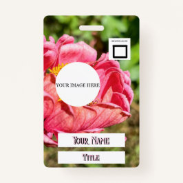 Badge Pink Zinnia Flower Custom Image Logo Nom Titre