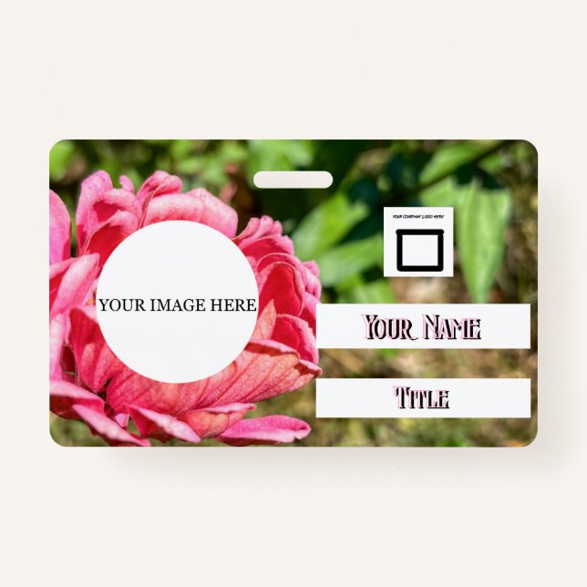 Badge Pink Zinnia Flower Custom Image Logo Nom Titre (Devant)