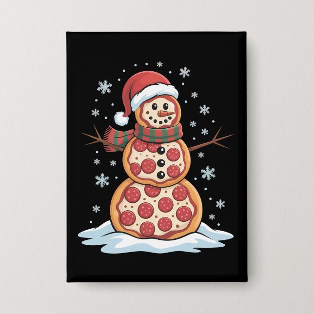 Badge Pizza Tree Snowman Santa Hat Fête de Noël Drôle (Recto)