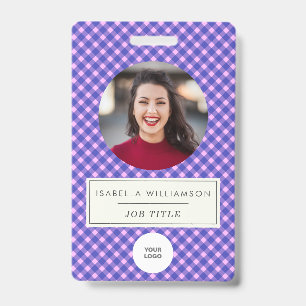 Badge Plaid violet rose ID photo d'employé d'entreprise