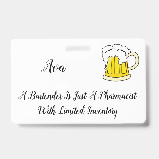 Badge Plaisanterie d'humour de pharmacien de barman (Front)