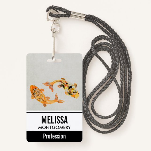 Badge Poisson Koi Or élégant (Devant avec lanière)