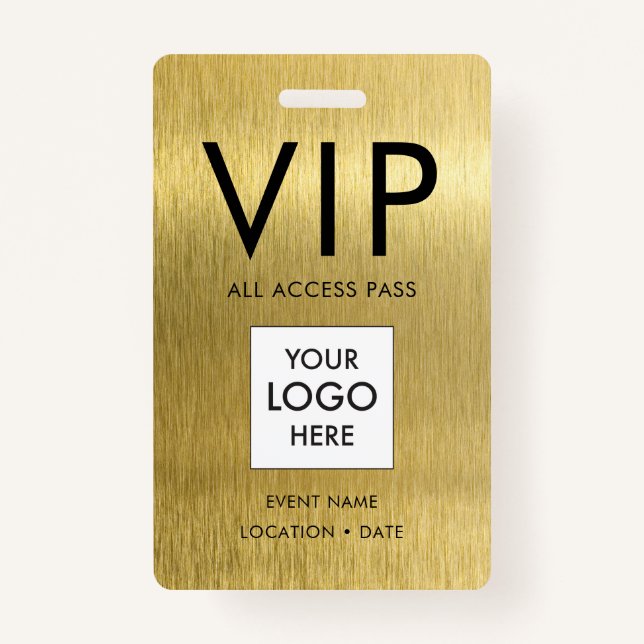 Badge Police simple VIP sur métal d'or brossé (Devant)